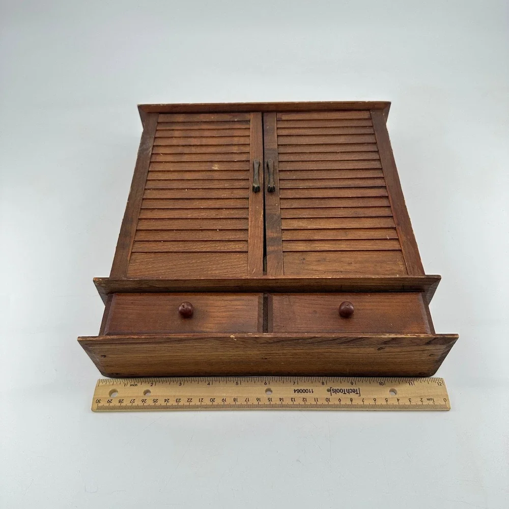 Vintage Wooden Spice Rack Cabinet with 12 Glass Jars Rooster Farmhouse Decor
